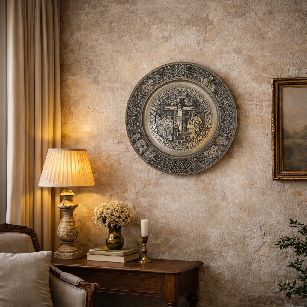 Eskitme Kalem İşlemeli İsa Motif Bakır Tablo - Görsel 2