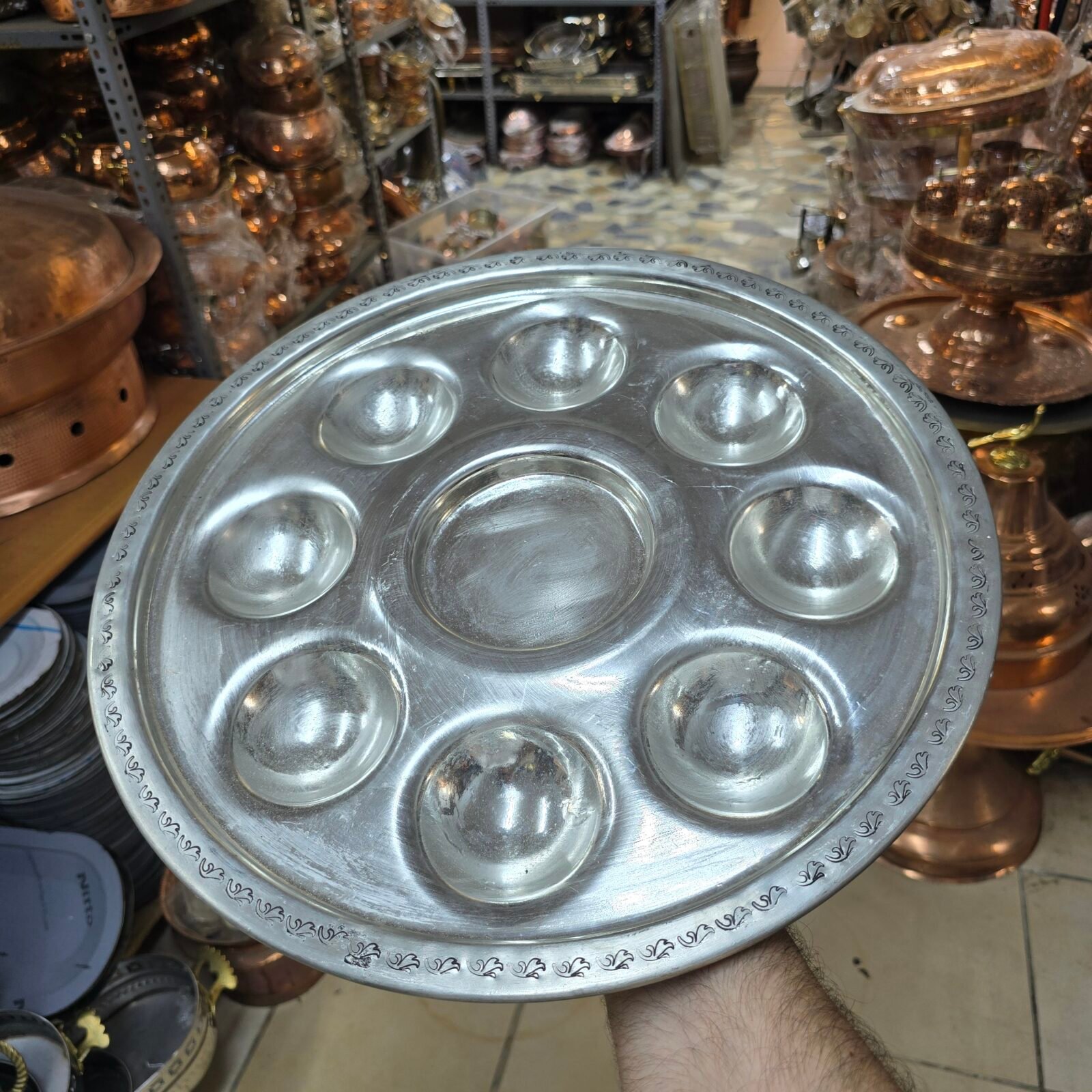 Kalaylı 8+1 Gözlü Bakır Meze Tepsisi Kalaylı 8+1 Gözlü Bakır Meze Tepsisi - Görsel 1
